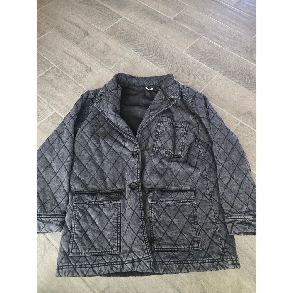 YFB Walker‎ Denim Quilted Jacket Gray Washed Button Front Casual Outerwear Large